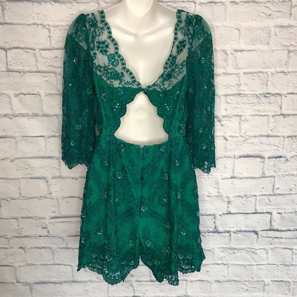 Emerald Free People Sequin Lace Romper - Picture 8 of 11